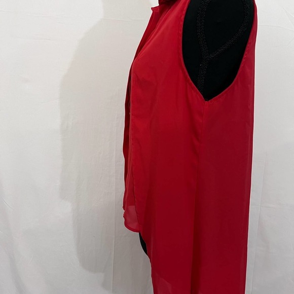 Funky Soul Sleeveless Wing Collar Layered Chiffon Blouse Red SZ M - Picture 7 of 10